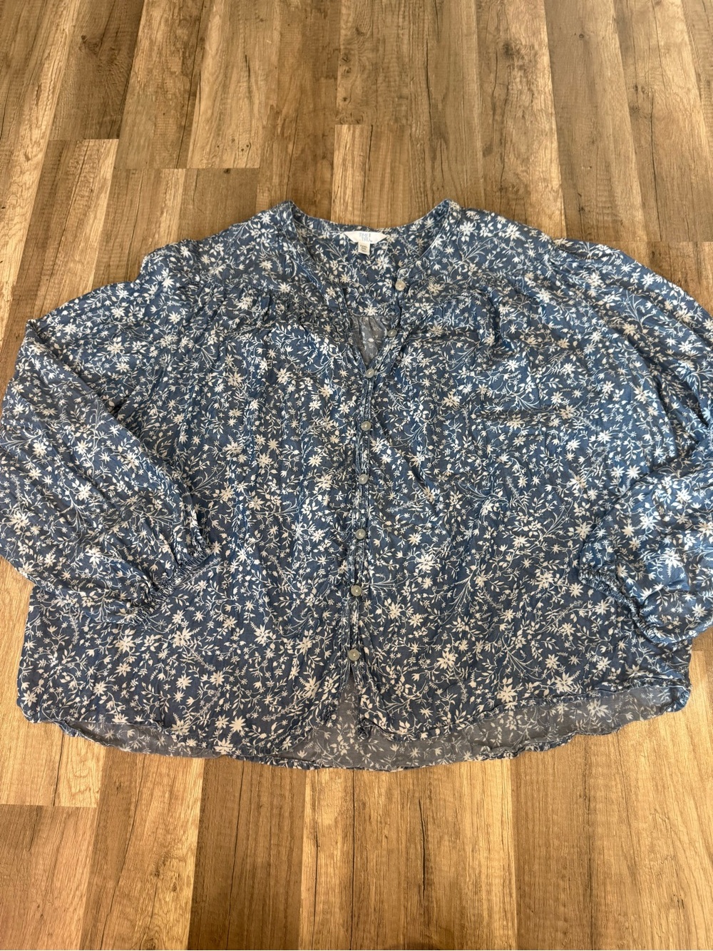 Women's Chambray Blue Floral Button-Front Blouse
